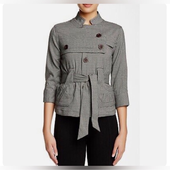 Vertigo Paris Mandarin Collar Belted Houndstooth Jacket Coat - Picture 6 of 7